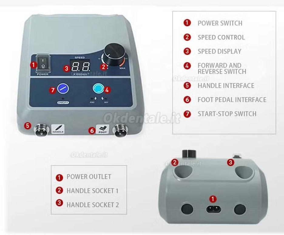 Micromotore laboratorio odontotecnico AI-TE® AT-CM-031 con manipolo brushless AT-A1 da 50000 giri/min